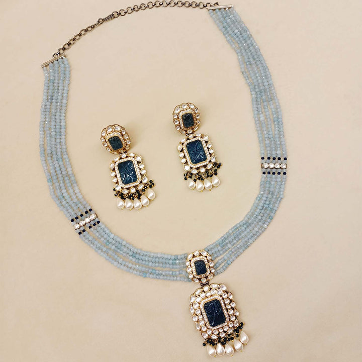  Victorian set with beautiful carved blue stones and pearl hangings for a traditional Indian look 