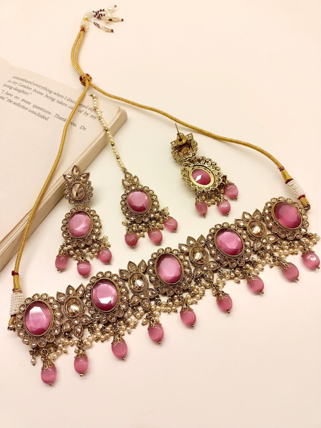 Zeenat Pink Polki Choker Set, Perfect for Special Occasions