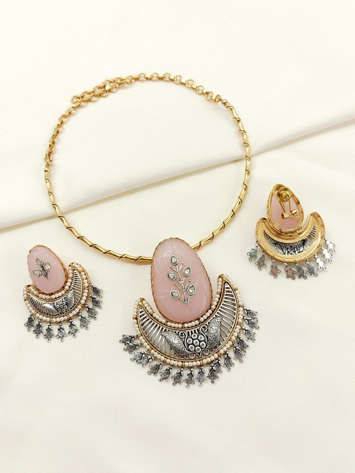Bhavini Baby Pink Boutique Hasli Styled Necklace Set - qivii