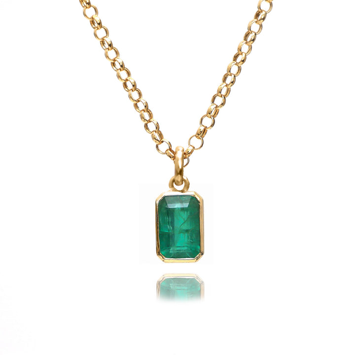 Emerald Octagon Bezel Set Necklace - qivii