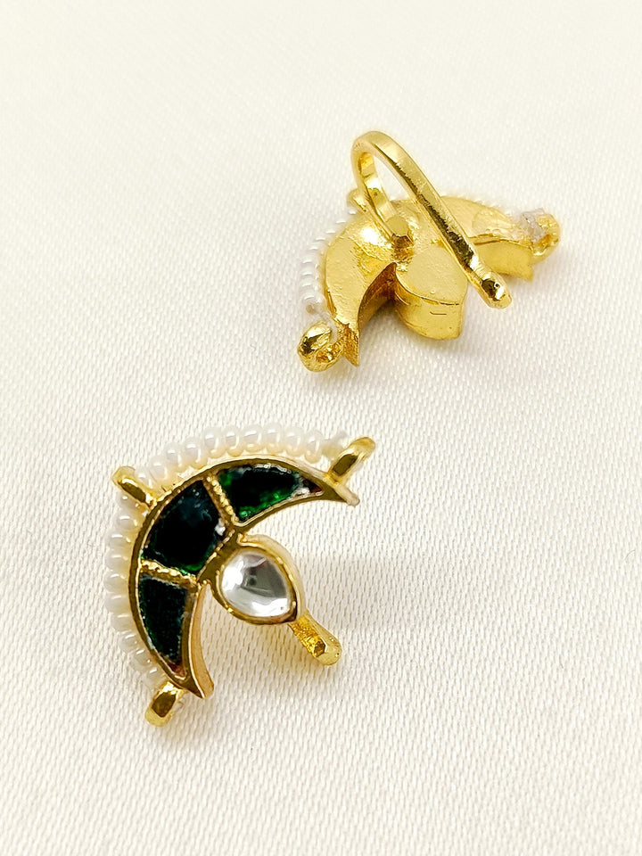 Twisha Small Green Gold Plated Kundan Ear Cuff [ Price is for Pair ] - qivii