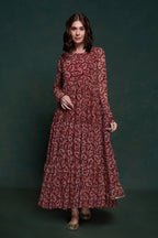 Maroon Printed Gown With Dupatta