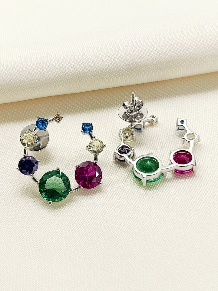 Kashmiri Multi Colour 92.5 Silver Swarovski Stone Tops - qivii