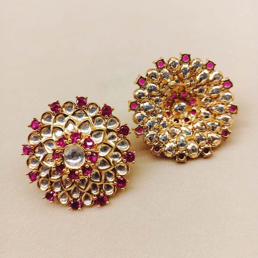 Golden plated elegant rose pink Kundan tops with traditional design