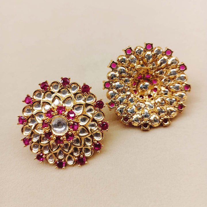 Golden plated elegant rose pink Kundan tops with traditional design