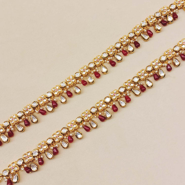 Nupoor Ruby Gold Plated Kundan Anklet - qivii