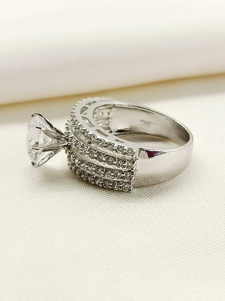 Ruheen 92.5 Silver Swarovski Stone Finger Ring - qivii