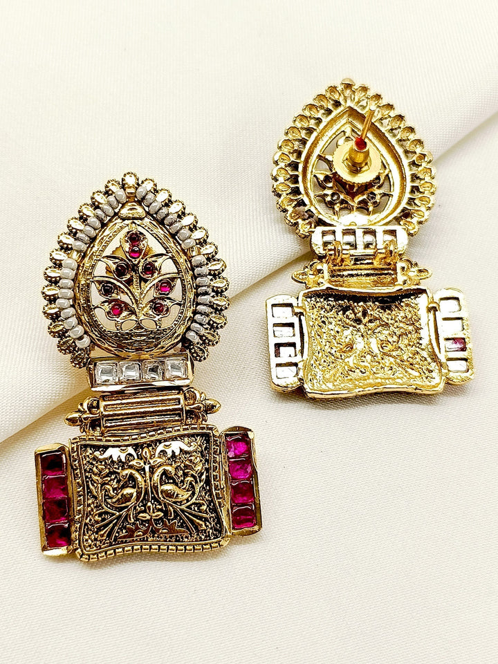  Elegant Kalash Maroon Earrings with Traditional Craftsmanship and Delicate Kundan Stone 
