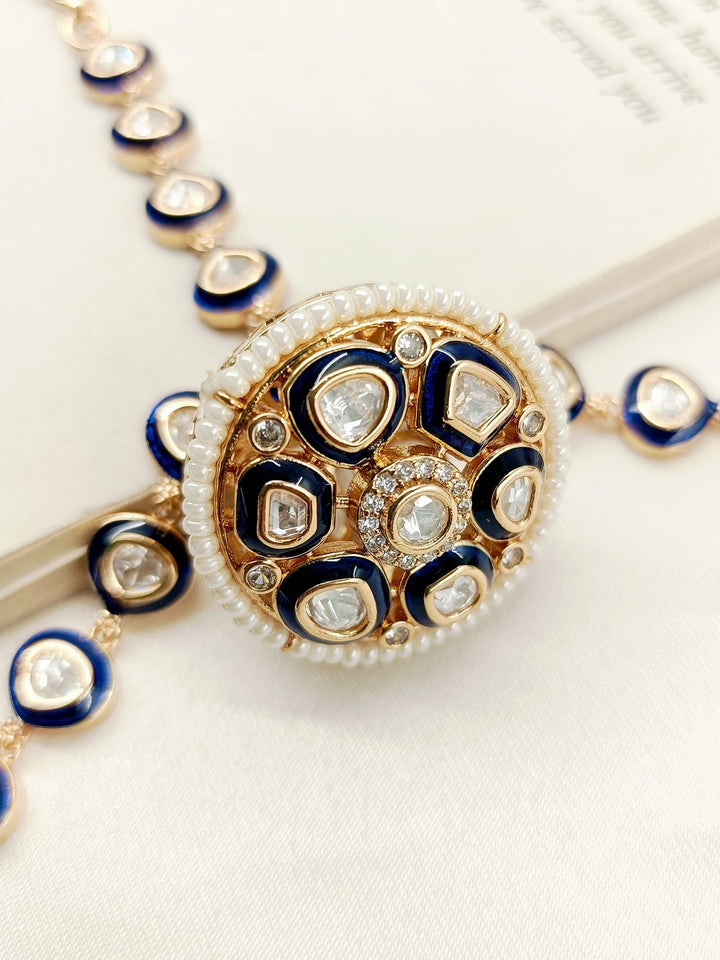 Itika Navy Blue Kundan Mathapatti - qivii