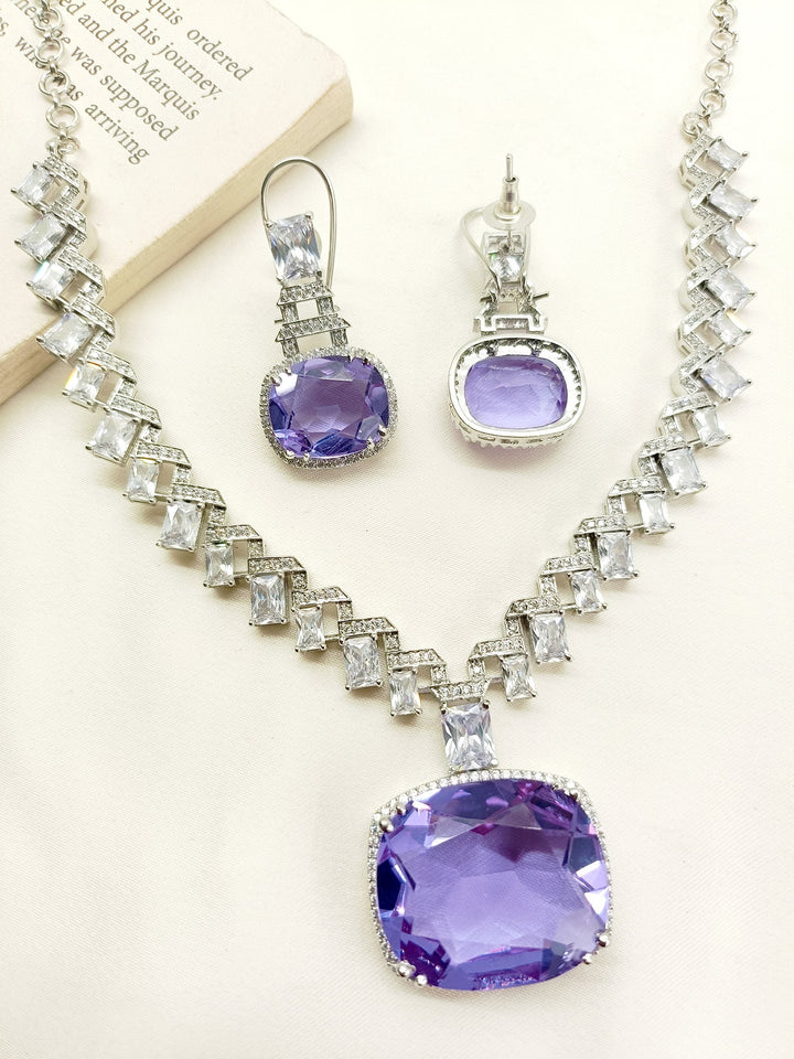 Zora Lavender American Diamond Necklace Set - qivii