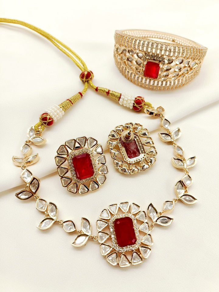 Nainsi Ruby Kundan Choker With Bracelet Combo set - qivii