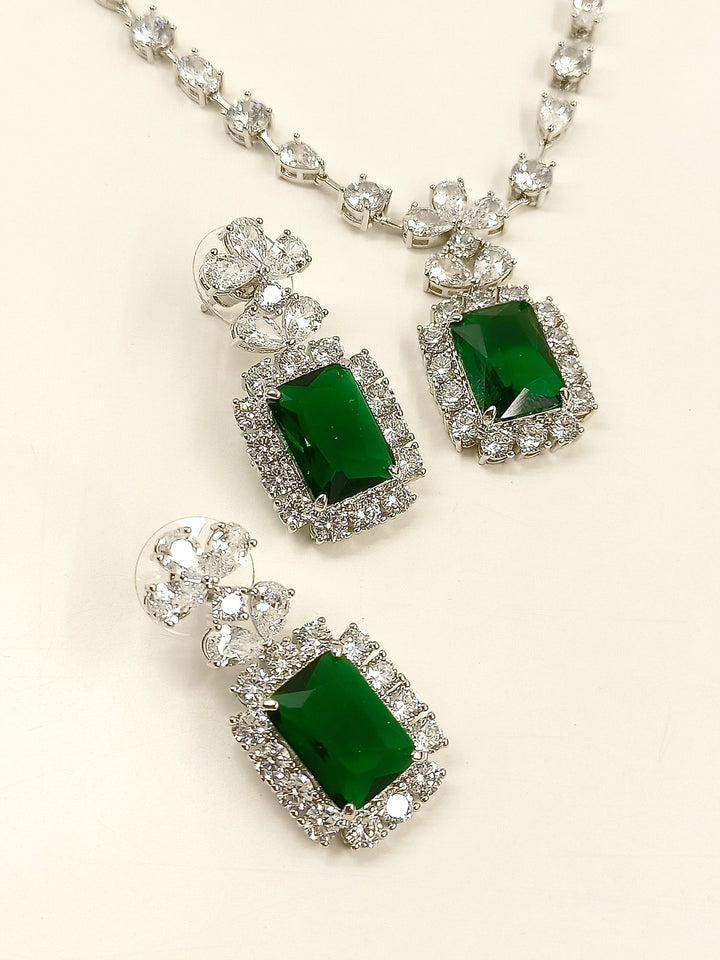 Beautiful Reet Green American Diamond Necklace and Earrings Set for Women