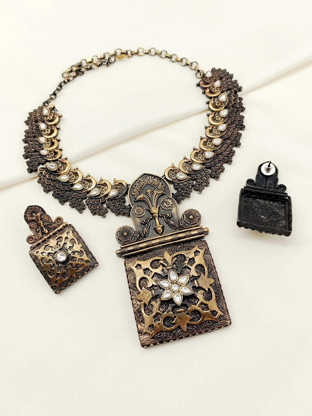 Girisha Antique Gold Oxidized Necklace Set - qivii