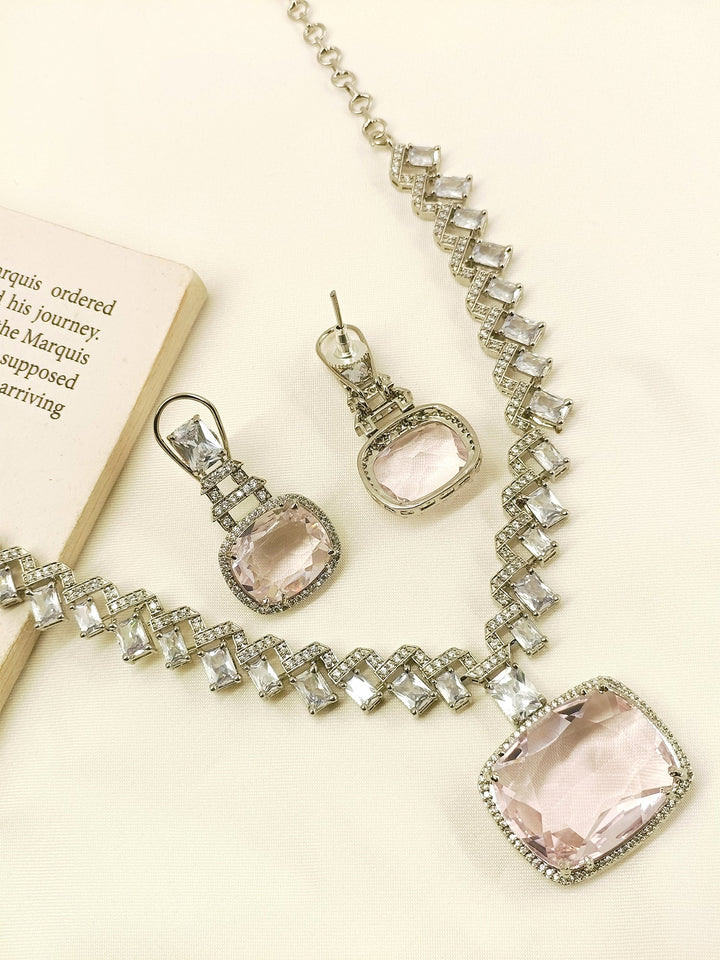 Yahsti Baby Pink American Diamond Necklace Set - qivii