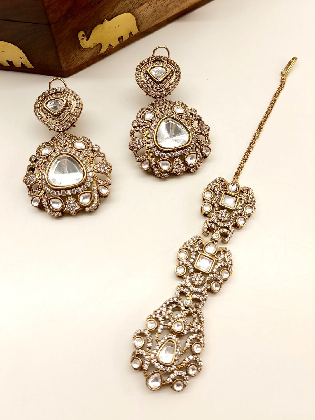 Maitreyi Diamond Polki Earrings With Teeka - qivii