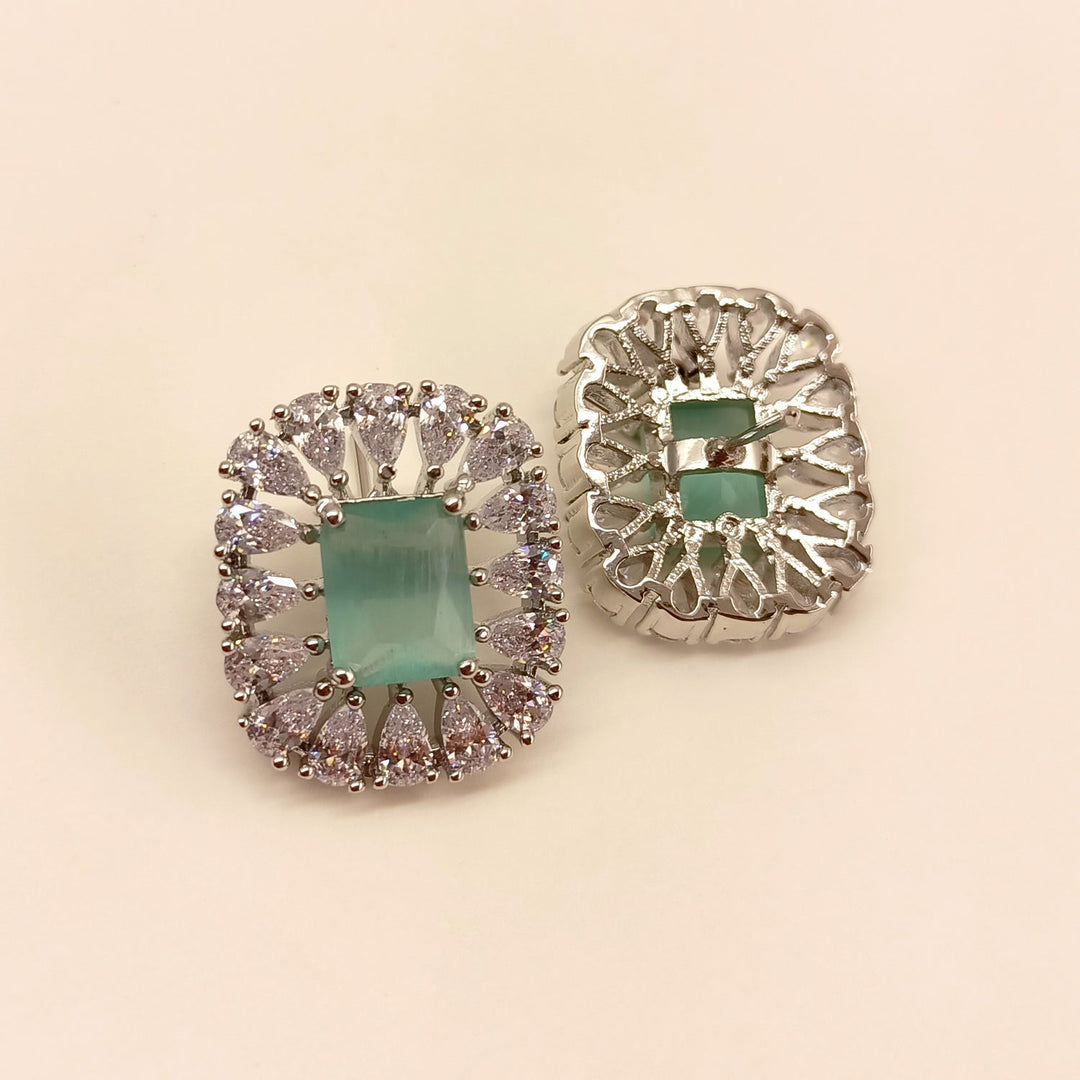  Elegant Mint Green Stone American Diamond Tops with Silver Plated Brass Metal 