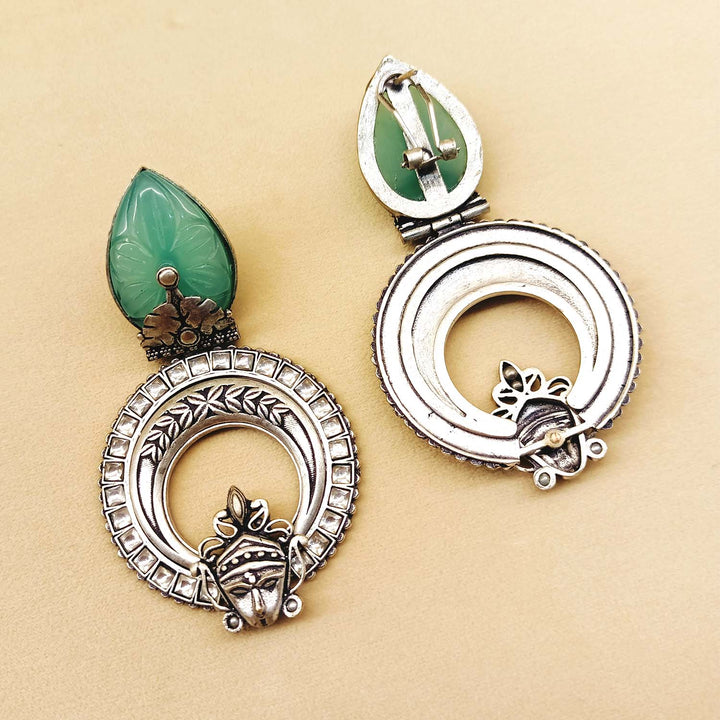 Mayura Mint Green Stone Temple Silver Plated Boutique Earrings, elegant and stylish