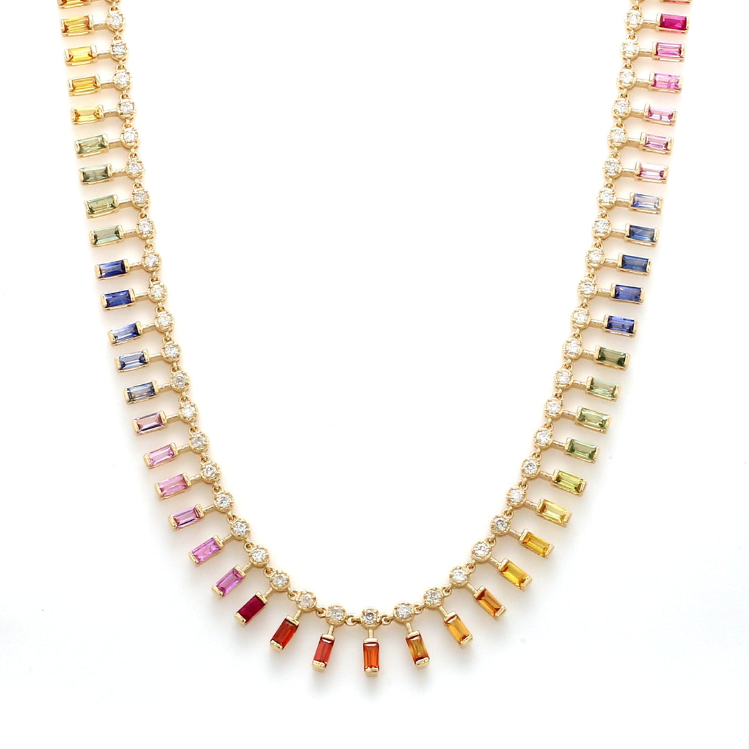 Rainbow Sapphire Dot and Dash Necklace - qivii