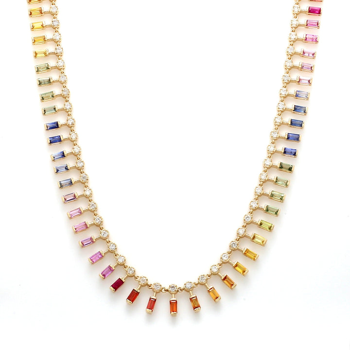 Rainbow Sapphire Dot and Dash Necklace - qivii