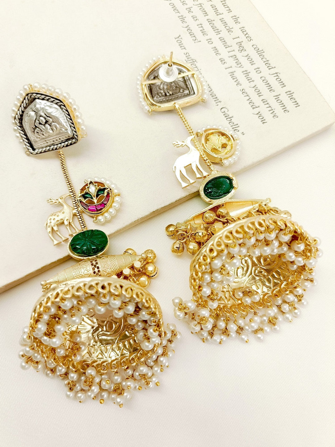  Traditional technique inspired Riffat Multi Colour Boutique Jhumki with elegant golden ball hanging 