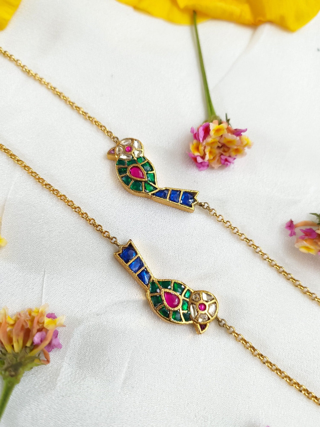 Suhavi Multi Colour Bird Kundan Anklet - qivii