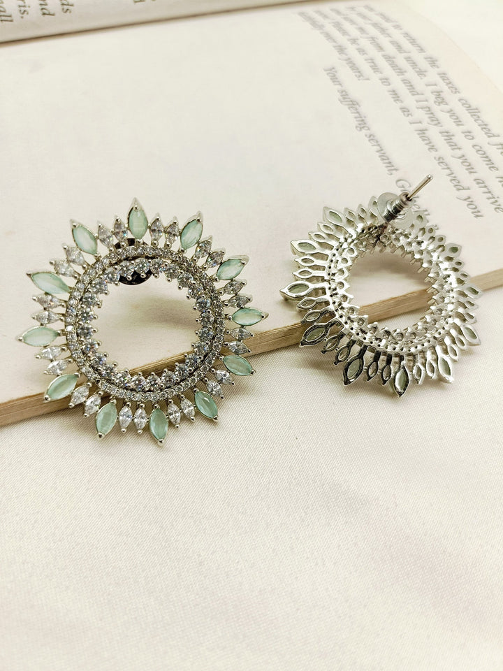 Elegant Monika Light Green American Diamond Silver Plated Tops featuring stunning mint green marquise round shapes and shimmering American diamonds on high-quality silver plated brass metal 