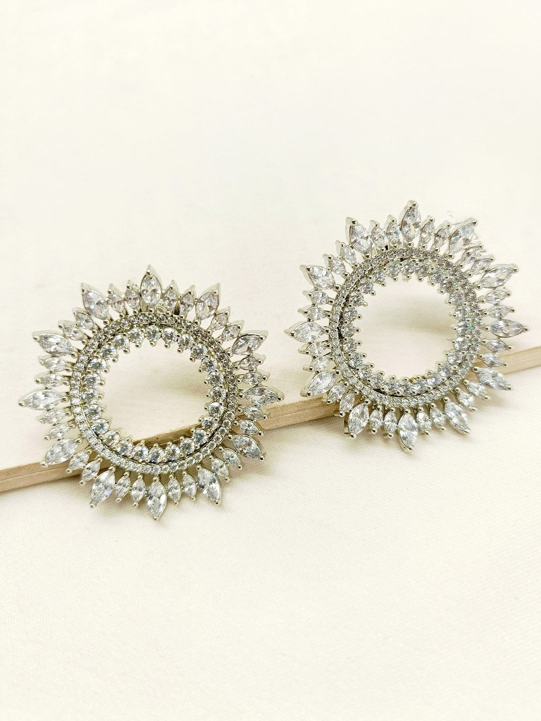 Close-up of Dhruvika Diamond Work Silver Plated Tops with beautiful American diamond and marquise round details 