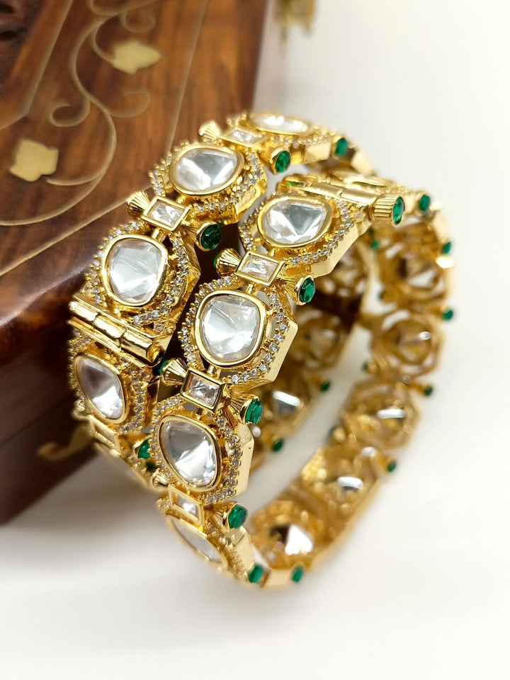 Elina Green Kundan Kada Set Of 2 - qivii
