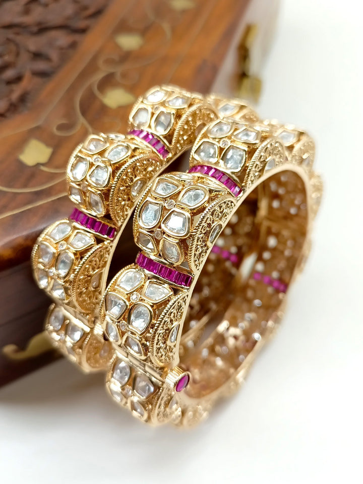 Shravani Majenta Kundan Kada Set Of 2 - qivii