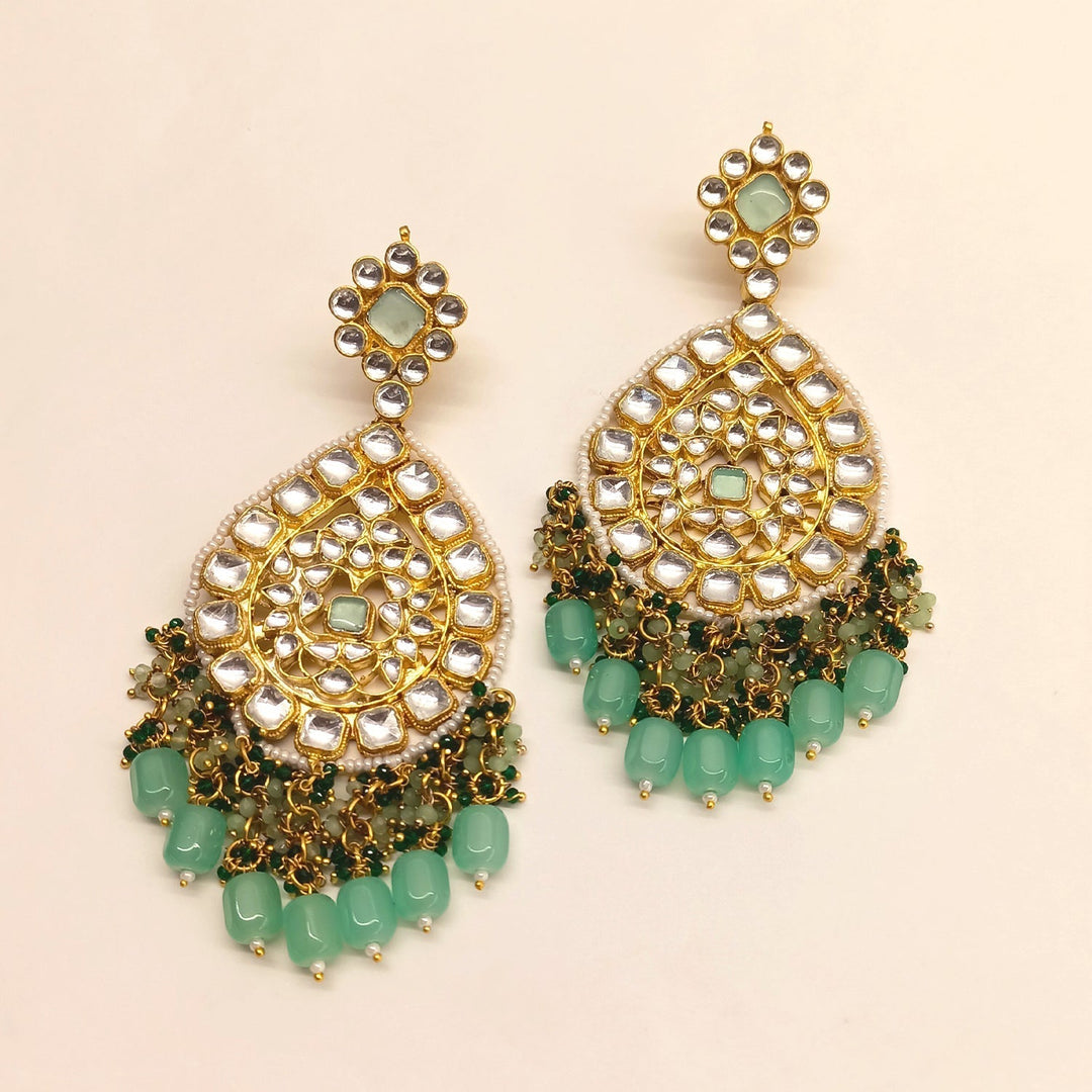 Gold plated pendant set with mint green stone and Pachi Kundan design