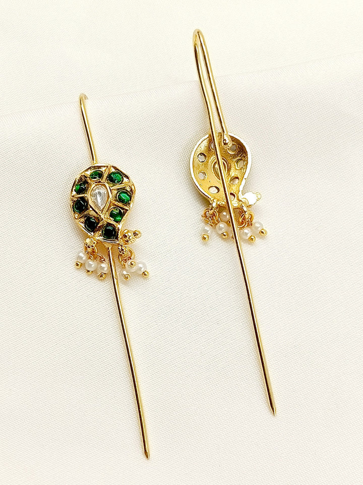 Nirvana Green Gold Plated Kundan Ear Cuff [ Price is for Pair ] - qivii
