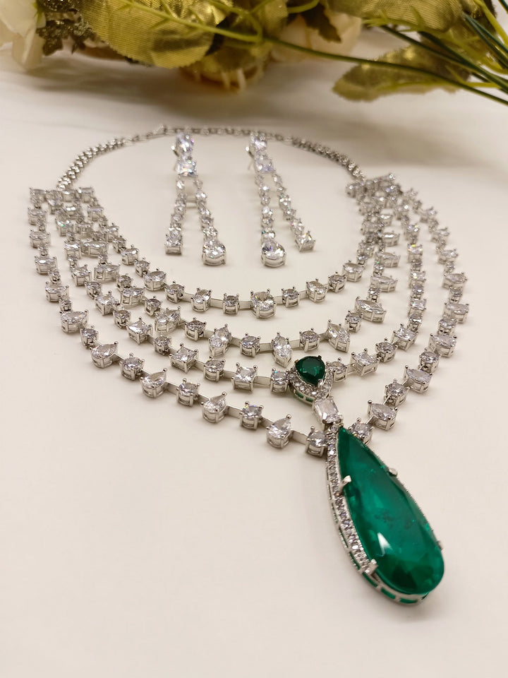 Stunning triple layered silver plating with emerald stone and American diamonds