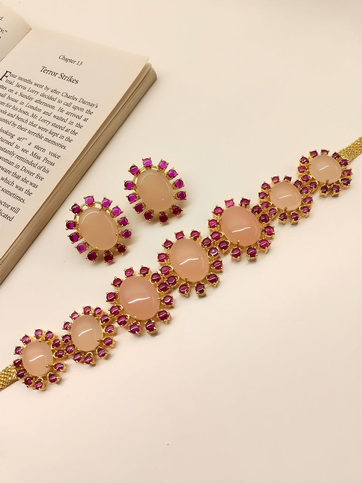 Handcrafted Edana Ruby & Baby Pink Natural Stone Necklace Set for women