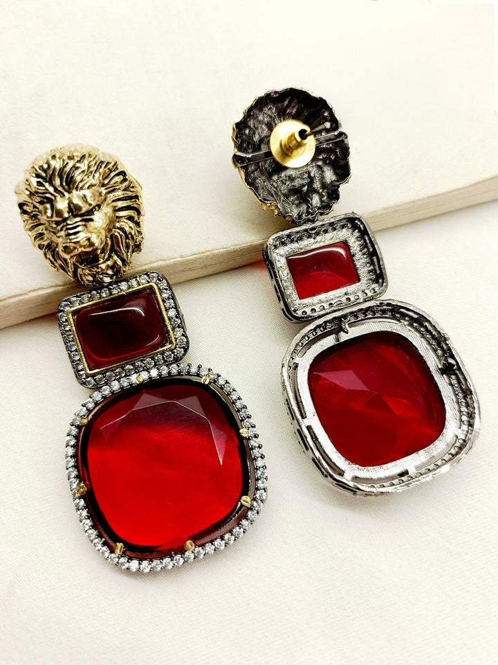 Elegant Amaris Maroon Victorian Earrings with American diamond setting