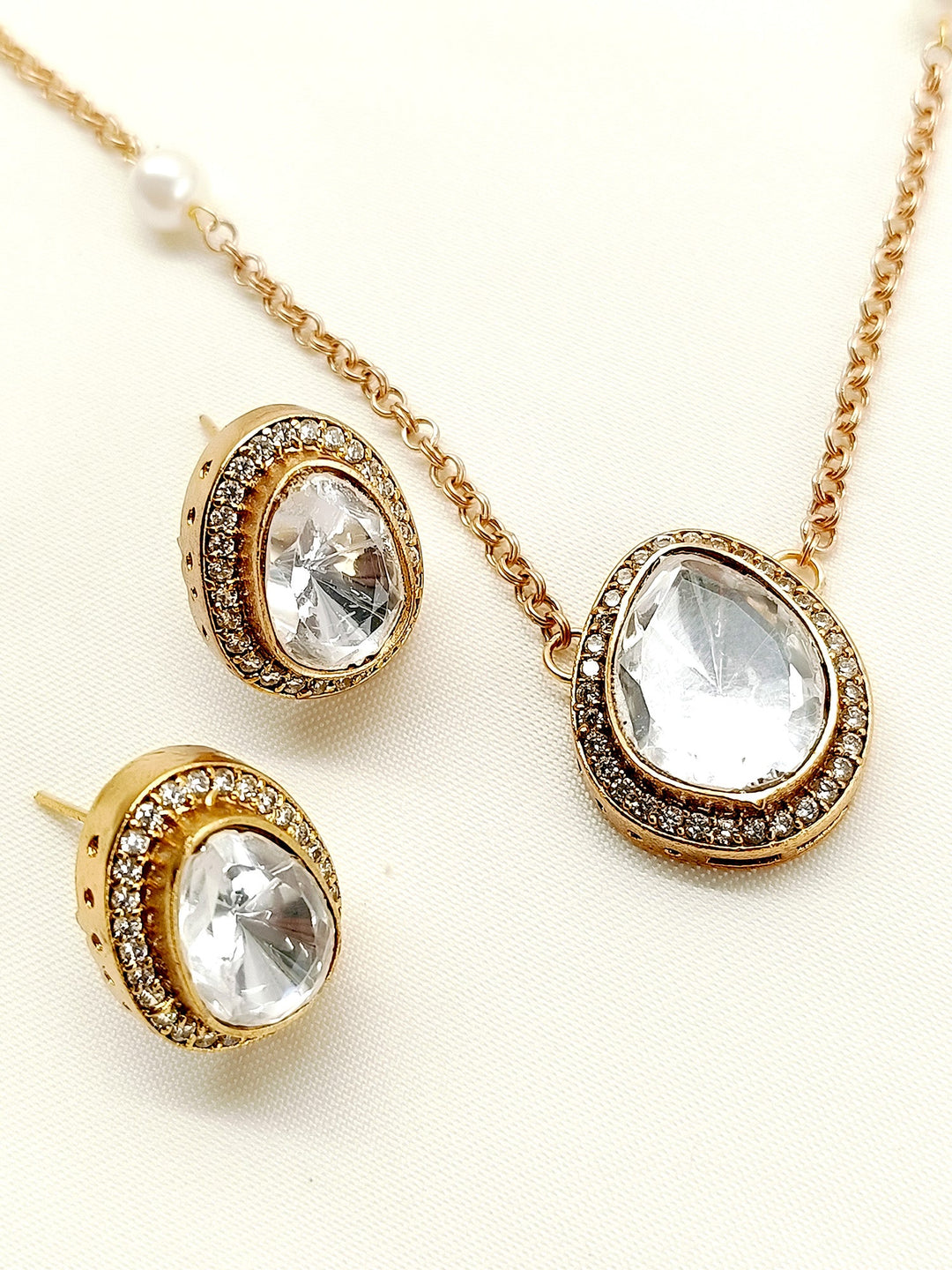 Ishraq White Kundan P Set - qivii