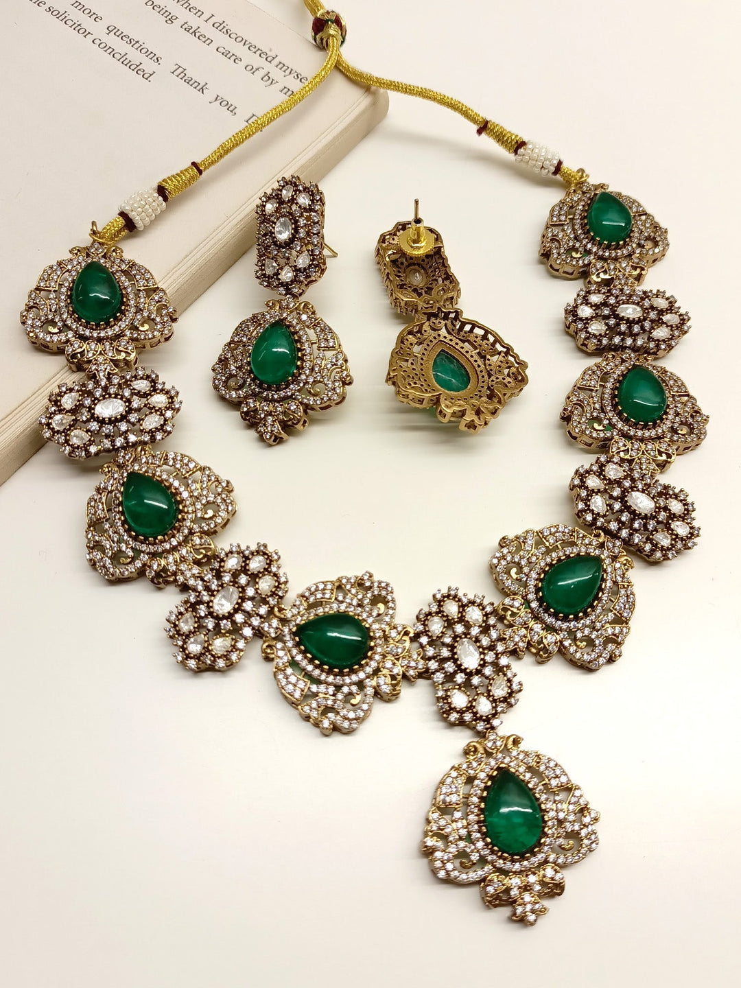 Antique gold plated brass metal necklace set with timeless aesthetic