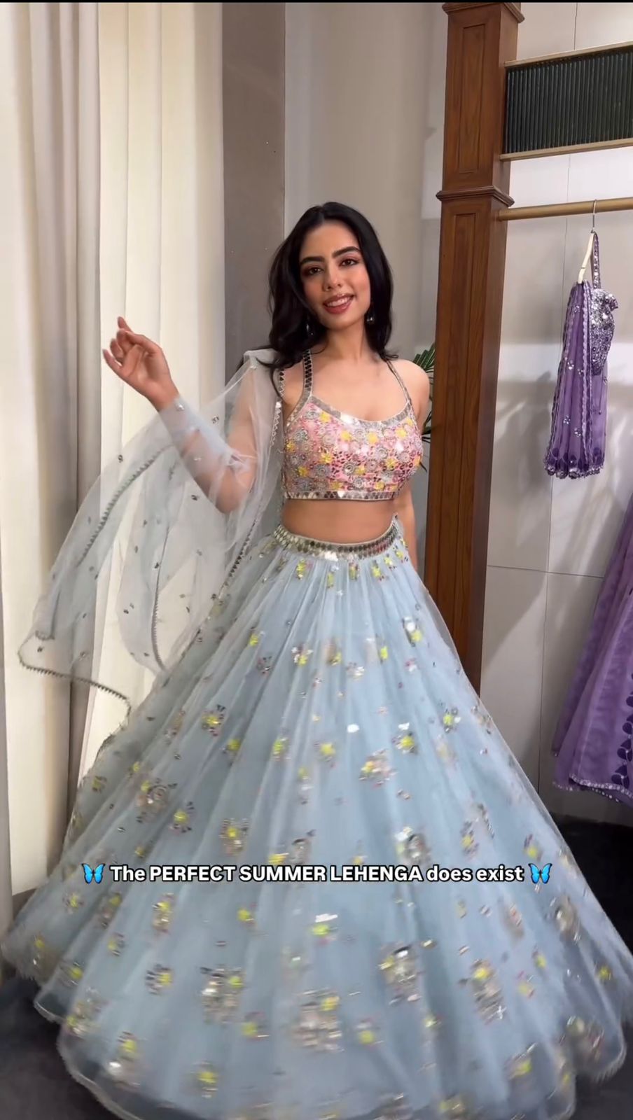 Sky Blue Butterfly net Thread with Sequnce Lehenga Choli - INSPIRED | Ready To Wear - qivii