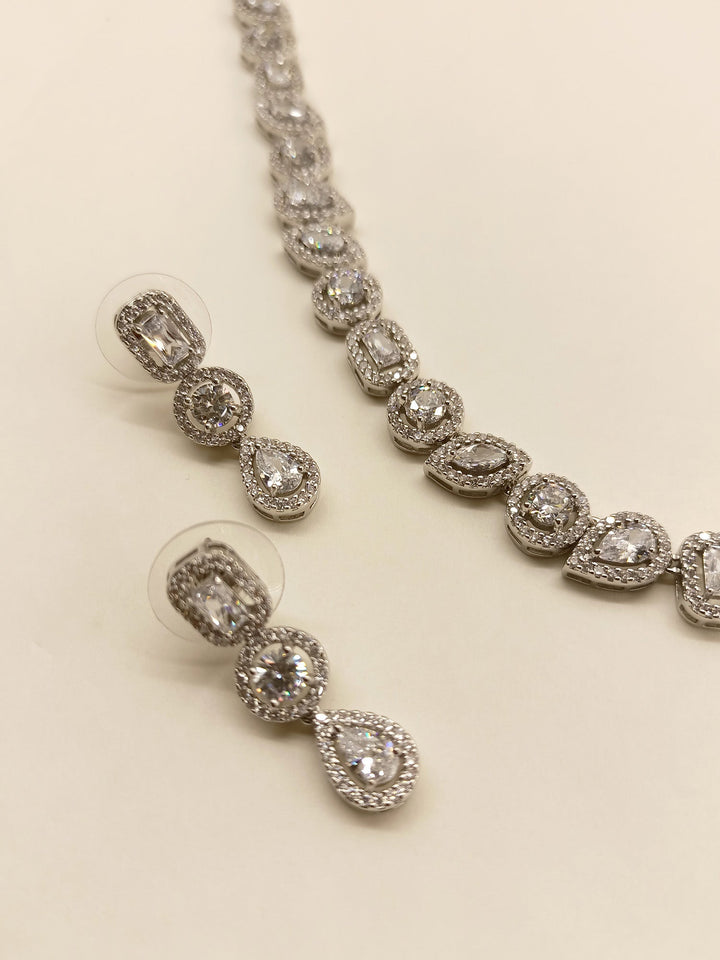 Neya Silver Plated With American Diamond Necklace Set - Elegant and timeless jewelry piece for special occasions