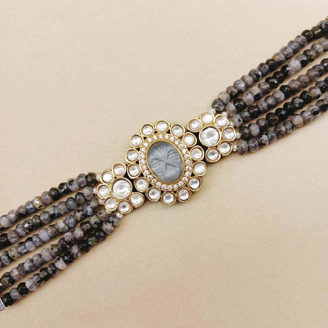 Tanvi Grey Stone Gold And Rhodium Plated Flexible Bracelet - qivii