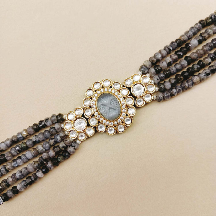 Tanvi Grey Stone Gold And Rhodium Plated Flexible Bracelet - qivii