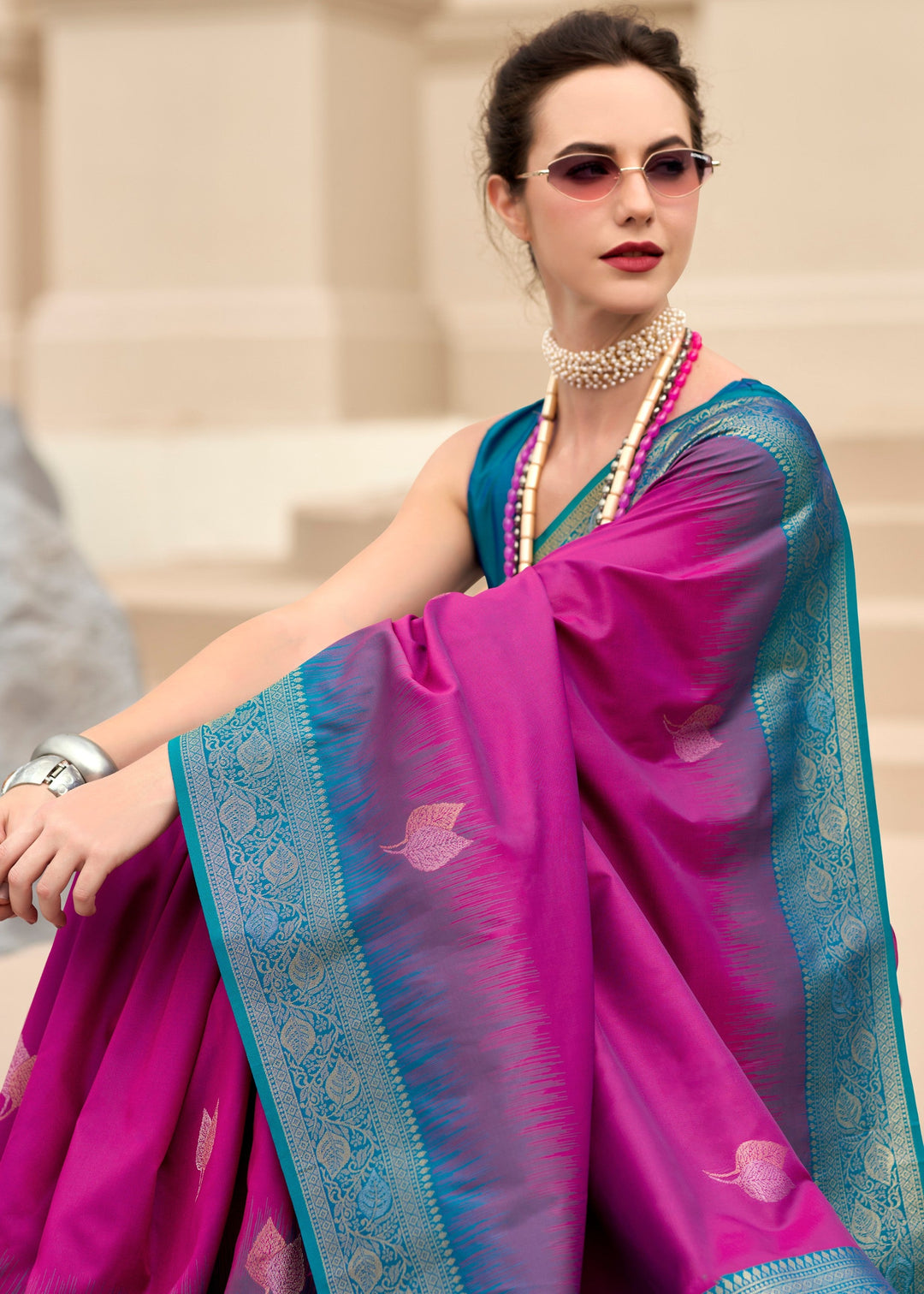 Magenta Pink Soft Silk Saree with Amazing Zari Weaving - qivii