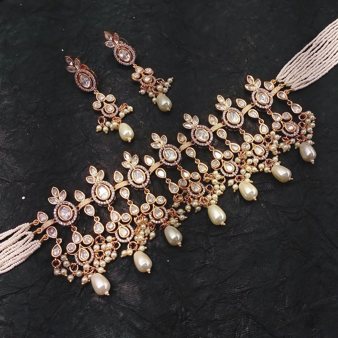 Rubi White Rose Gold Plated Kundan Choker with intricate floral designs