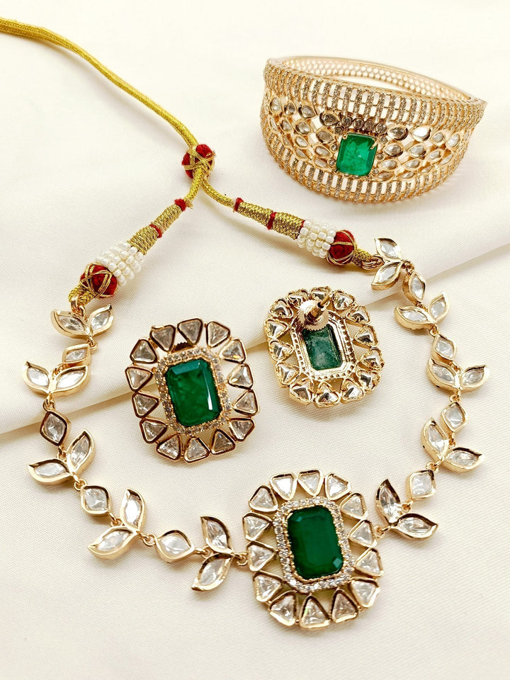 Inaayat Green Kundan Choker With Bracelet Combo set - qivii