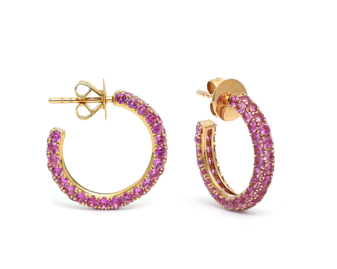 Pink Sapphire Pave Set Small Hoops - qivii