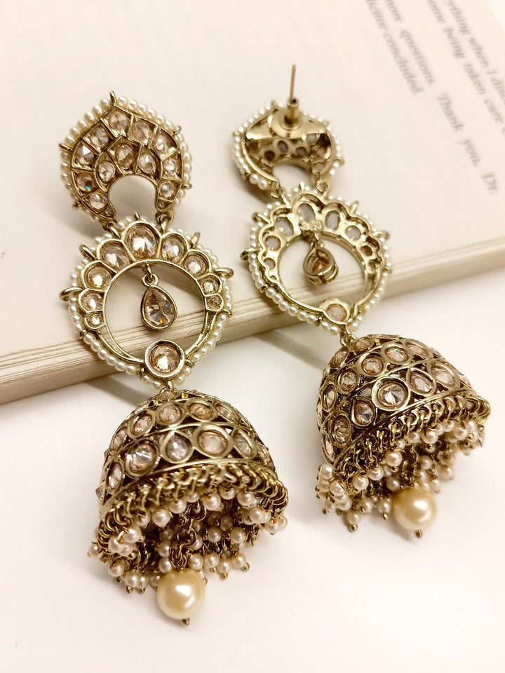 Handcrafted Rosie Copper Polki Jhumki Earrings with Intricate Design and Detailing