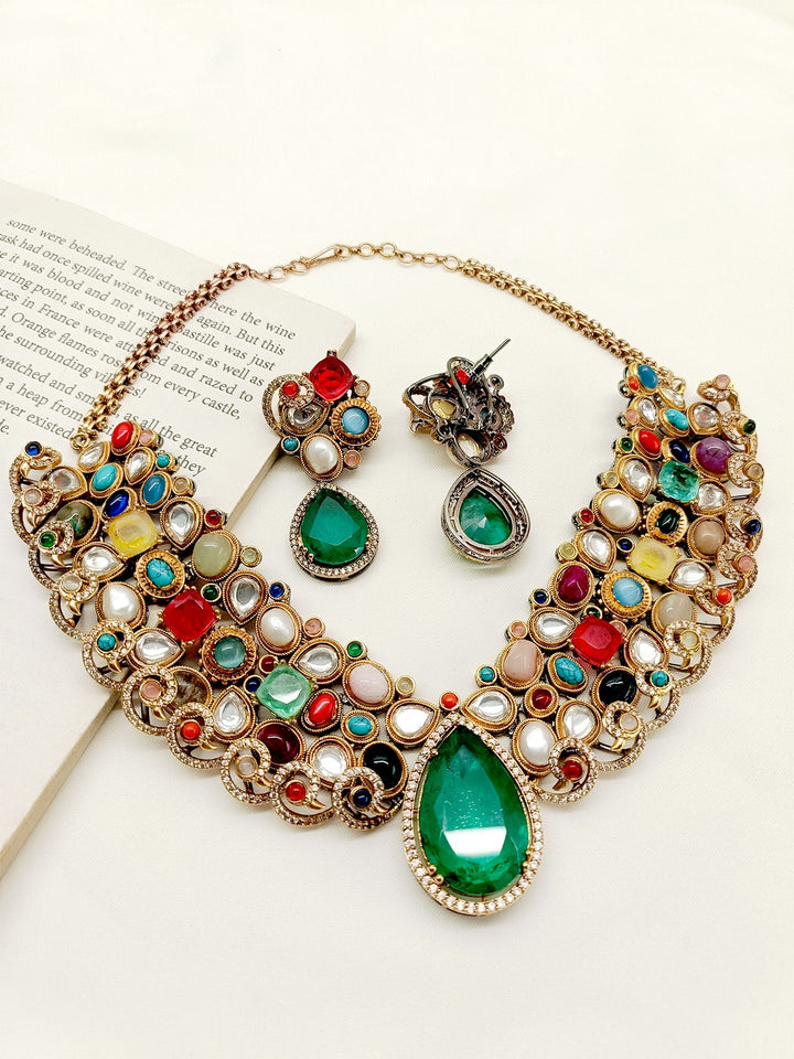 Nutan Navaratna Victorian Necklace Set - qivii