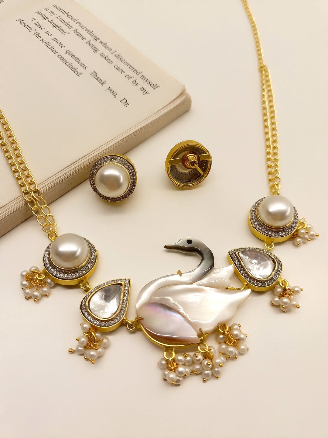 Elegant Boutique Choker Set with Intricate Duck Motifs and Pearl Detail