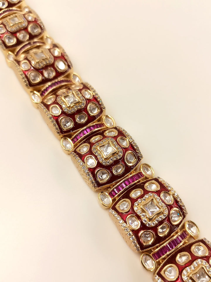 Shakshi Maroon Kundan Bracelet - qivii