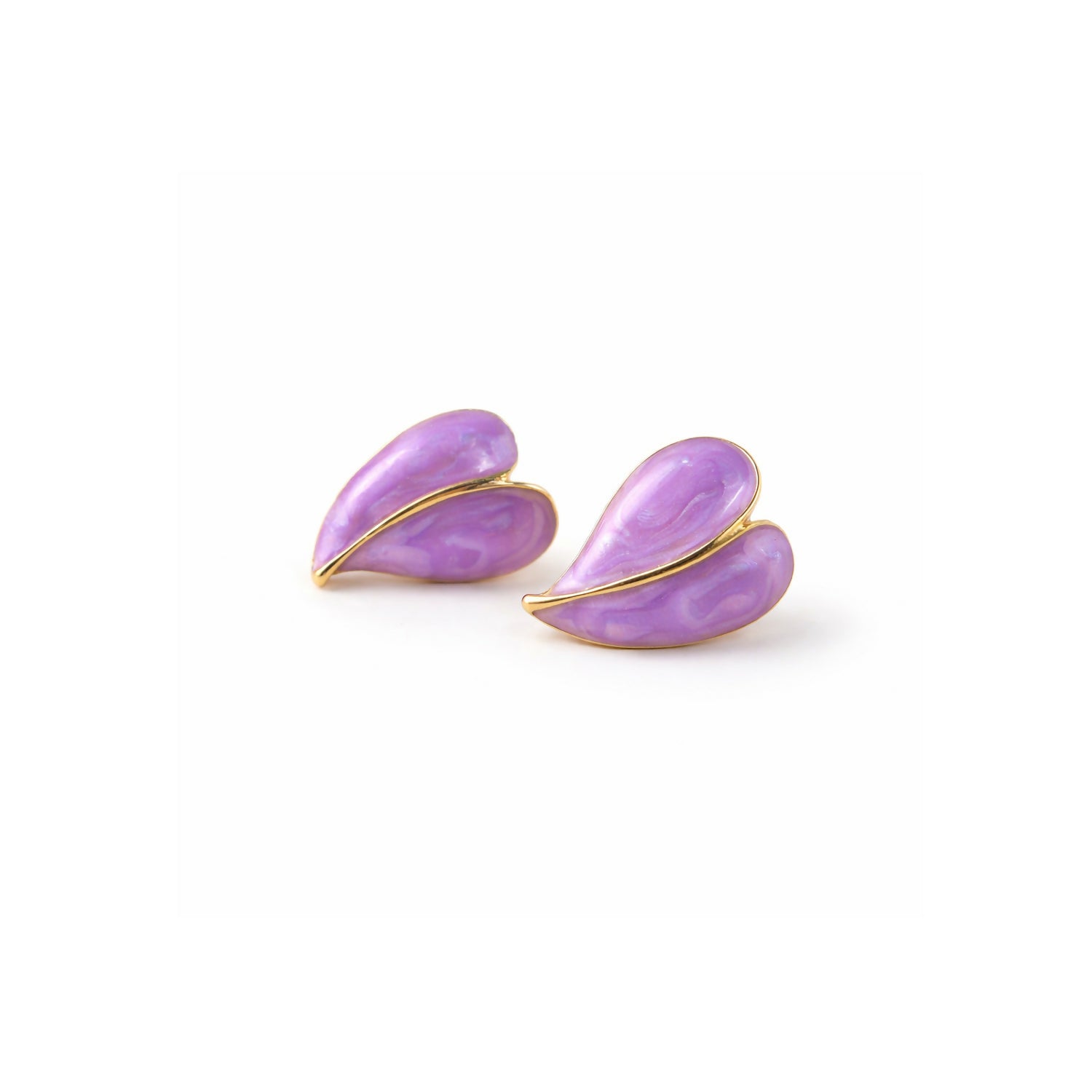 Elegant Purple Glossy Leaf Design Stud Earrings for Women with Gold Outline
