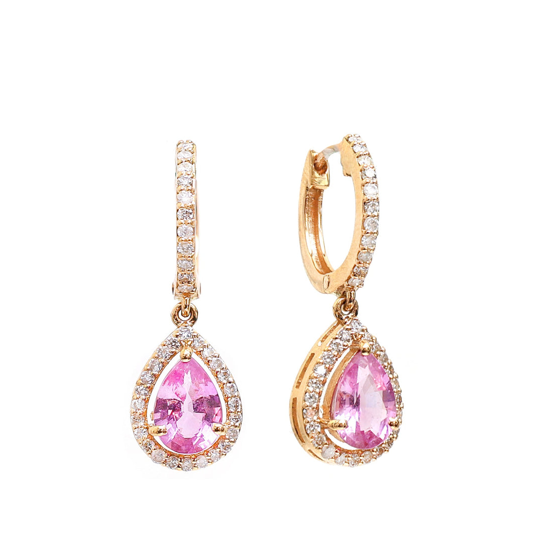 Pink Sapphire Pear Diamond Earrings - qivii